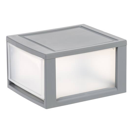 IRIS® Medium Gray Stackable Storage Bin with Clear Drawer